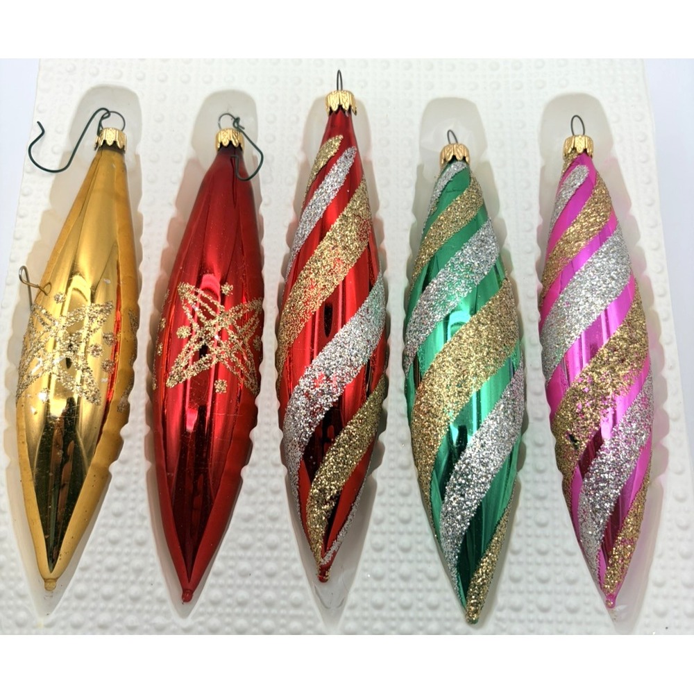 Vintage Columbia Blown Glass Set of 5 Swirl Icicle Ornaments GC 300/MSP